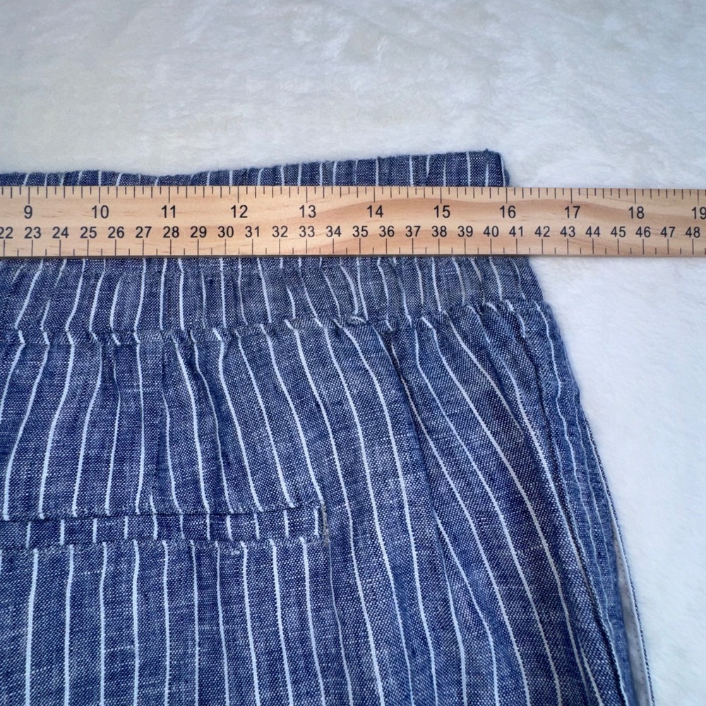 Quince Linen Wide Leg Pants Women Large Blue White Striped Drawstring Coastal - Picture 4 of 6
